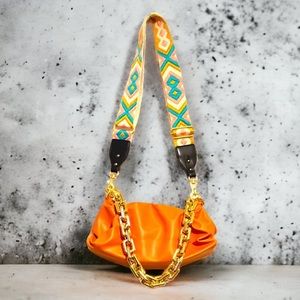Pumpkin Color Cloud Bag With Added Adjustable Shoulder Strap Faux Leather